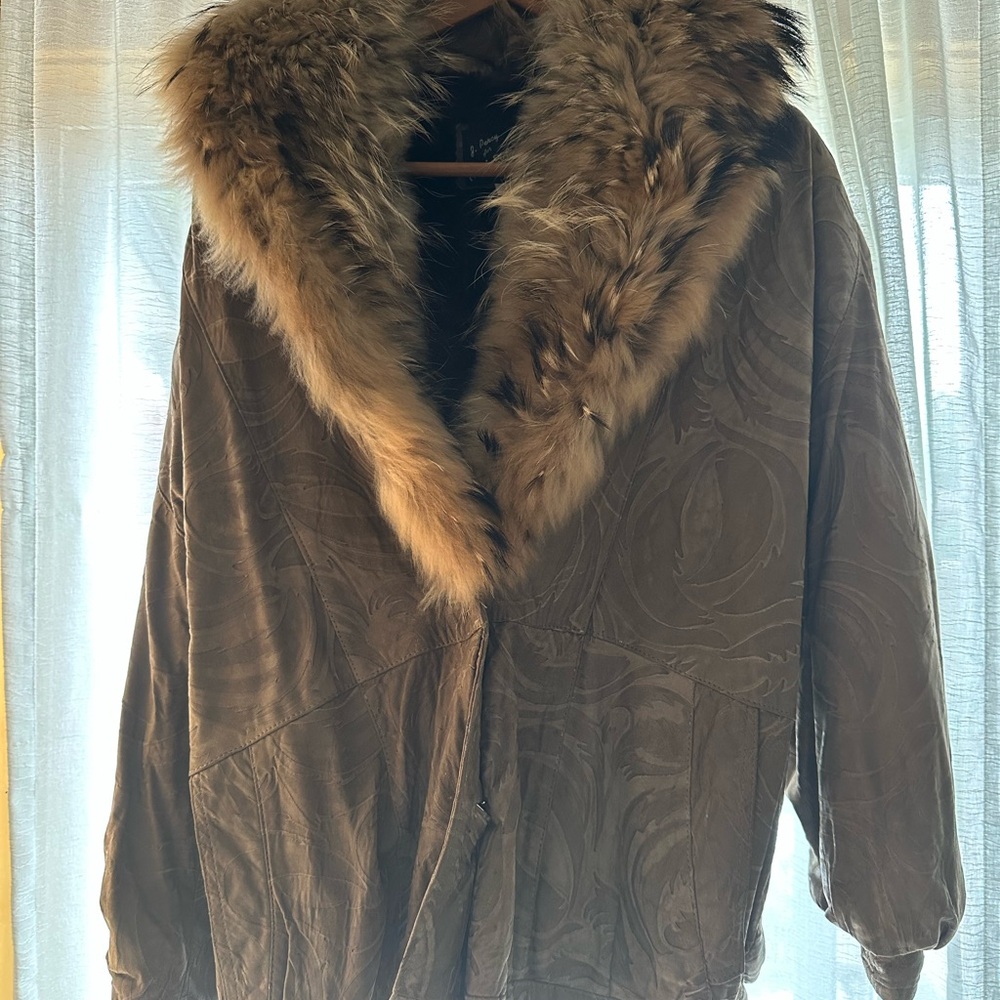 Marvin Richards Brown Leather Jacket with Fur Collar